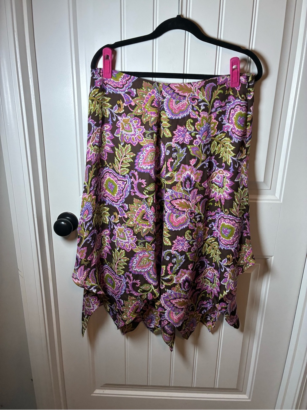 Jones New York Brown Floral Paisley Handkerchief Hem Midi Skirt